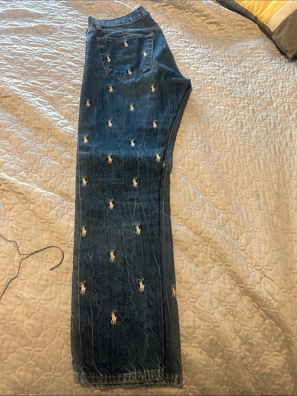 Polo by Ralph Lauren Navy Jeans with Allover White Polo Logos - Slim Straight